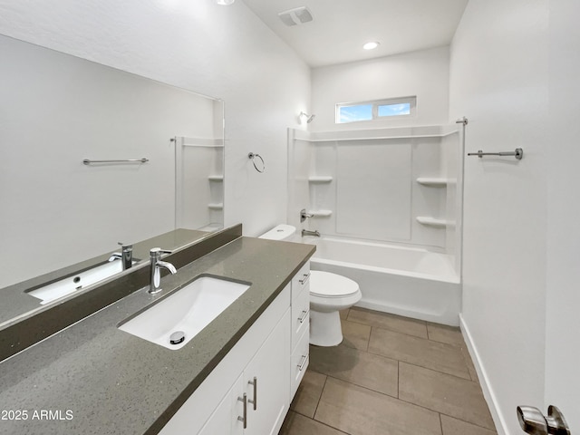 full bathroom featuring vanity, toilet, and tub / shower combination