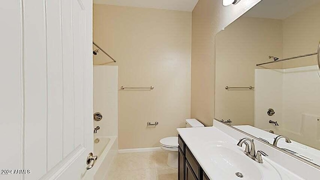 full bathroom featuring shower / tub combination, vanity, toilet, and tile patterned flooring