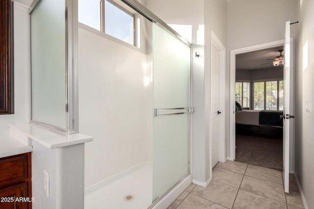 4618 W Pokeberry Ln, Phoenix, AZ 85083 - full bath featuring a stall shower, ensuite bath, a ceiling fan, and tile patterned floors