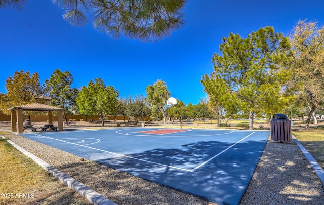 view of basketball court with community basketball court and a gazebo