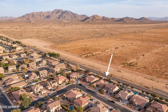 aerial view featuring a residential view and a mountain view