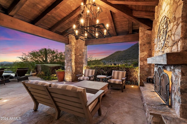 patio terrace at dusk with outdoor lounge area