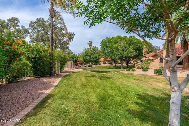 view of yard featuring fence and a gate