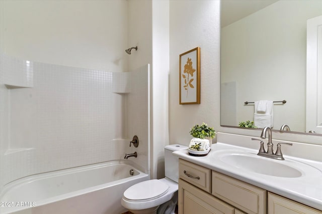 full bathroom with vanity, tub / shower combination, and toilet