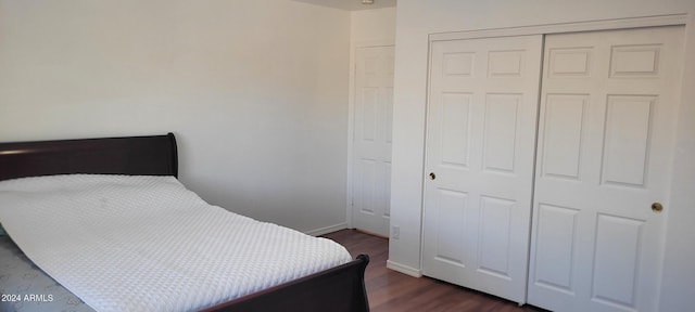 bedroom with a closet and dark wood-type flooring