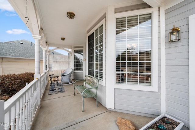 view of patio featuring a porch
