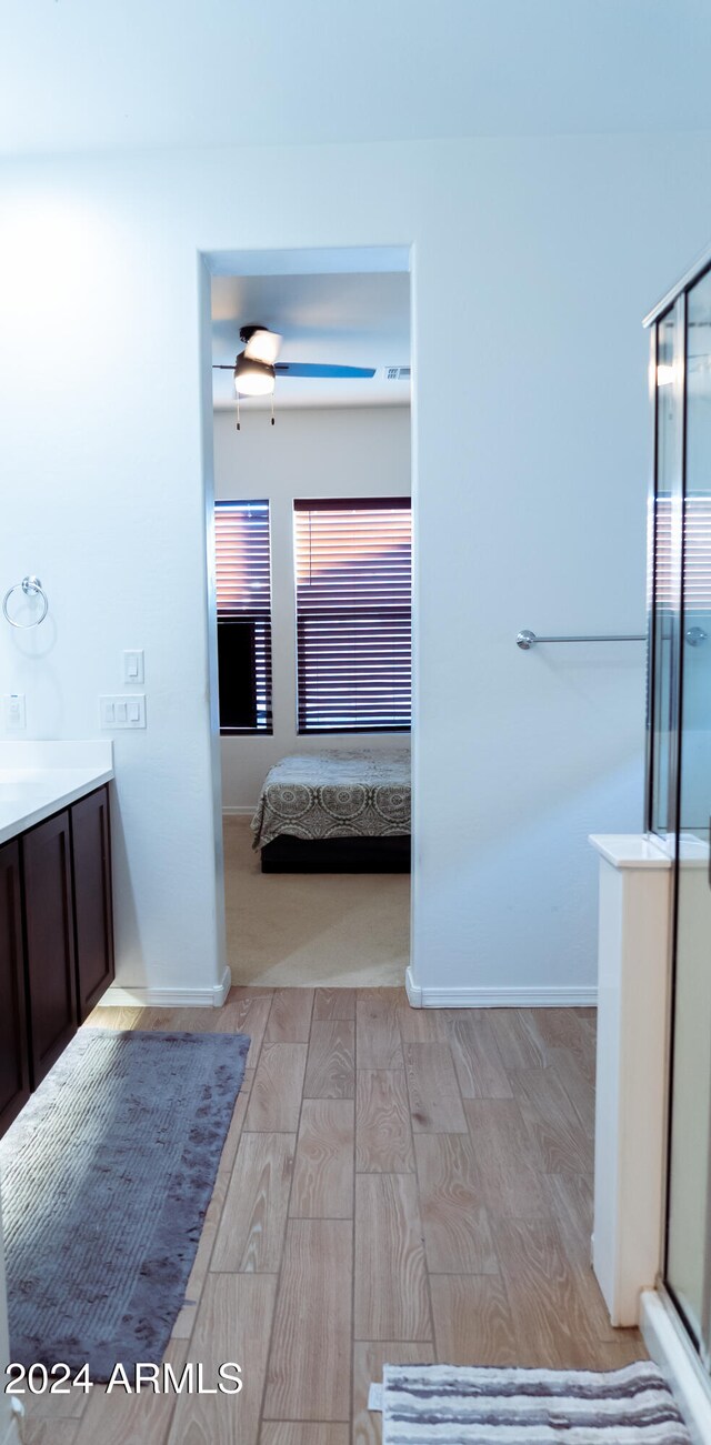 bathroom featuring hardwood / wood-style floors, vanity, and plenty of natural light