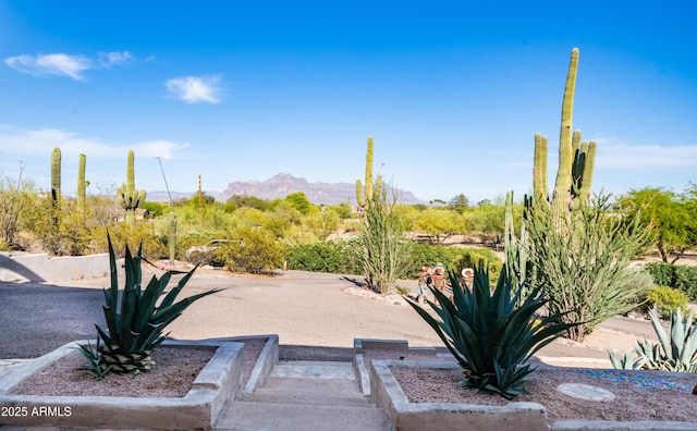 exterior space featuring a mountain view