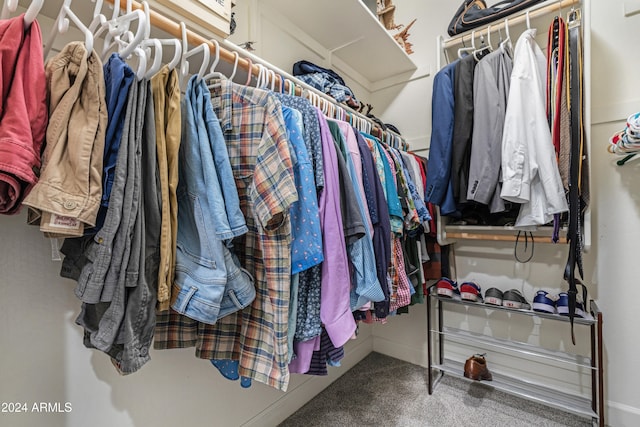 walk in closet with carpet