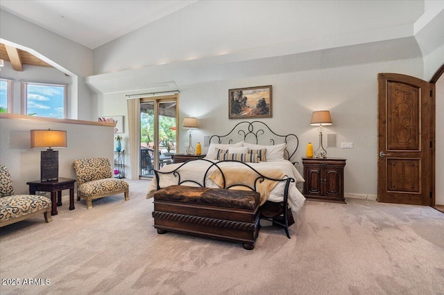 8514 E Country Club Trl, Scottsdale, AZ 85255 - bedroom featuring carpet flooring, access to outside, and high vaulted ceiling