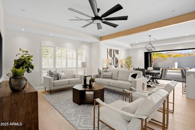 5919 N 45th St, Phoenix, AZ 85018 - living area with light wood finished floors, recessed lighting, ceiling fan, and healthy amount of natural light