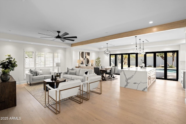 5919 N 45th St, Phoenix, AZ 85018 - living room with recessed lighting, light wood-type flooring, and a ceiling fan