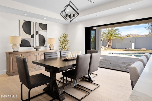 5919 N 45th St, Phoenix, AZ 85018 - dining area with recessed lighting, light wood-type flooring, plenty of natural light, and a chandelier