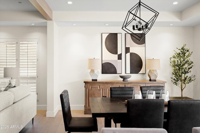 5919 N 45th St, Phoenix, AZ 85018 - dining space featuring wood finished floors, a chandelier, and recessed lighting