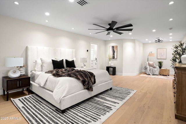5919 N 45th St, Phoenix, AZ 85018 - bedroom featuring light wood finished floors, recessed lighting, and a ceiling fan