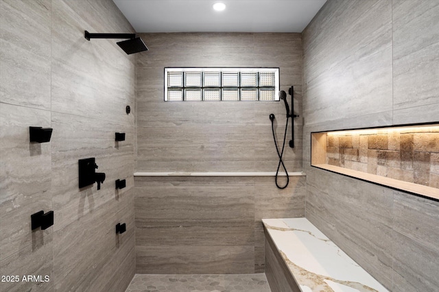 5919 N 45th St, Phoenix, AZ 85018 - full bath featuring a tile shower and tile walls