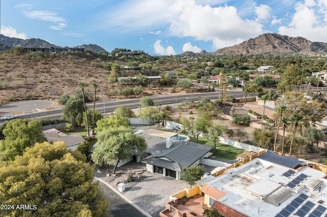 drone / aerial view featuring a mountain view