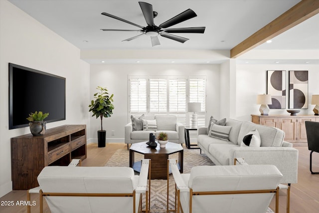 5919 N 45th St, Phoenix, AZ 85018 - living room featuring light wood-type flooring, a ceiling fan, and recessed lighting