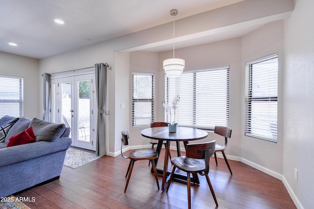 3921 W Jasper Dr, Chandler, AZ 85226 - dining room with wood-type flooring, french doors, baseboards, and recessed lighting
