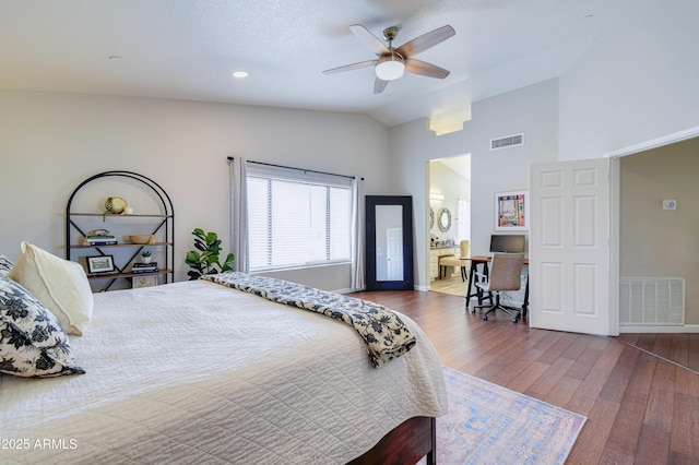 3921 W Jasper Dr, Chandler, AZ 85226 - bedroom featuring wood finished floors, lofted ceiling, baseboards, a desk, and ceiling fan