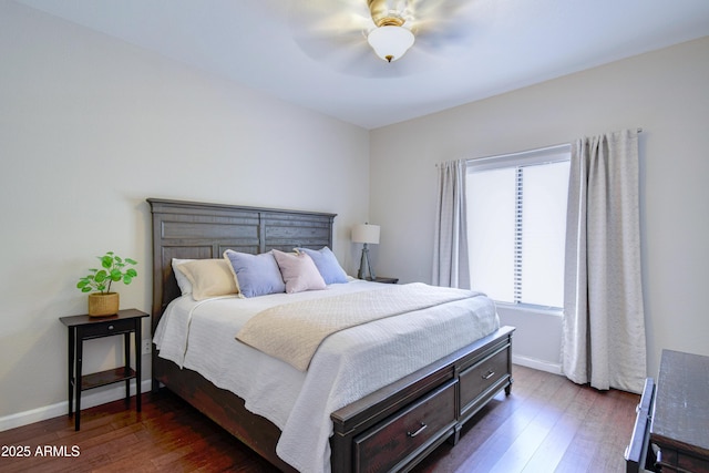 3921 W Jasper Dr, Chandler, AZ 85226 - bedroom featuring dark wood-type flooring, baseboards, and ceiling fan