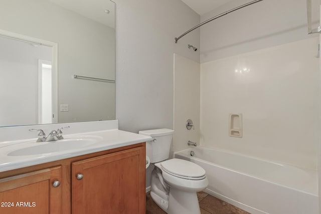 full bathroom featuring toilet, shower / bathing tub combination, tile patterned flooring, and vanity