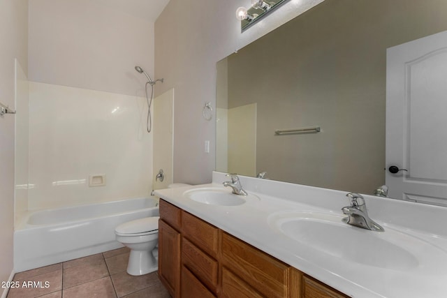 16846 N 49th Way, Scottsdale, AZ 85254 - bathroom featuring toilet, double vanity, shower / washtub combination, and tile patterned flooring