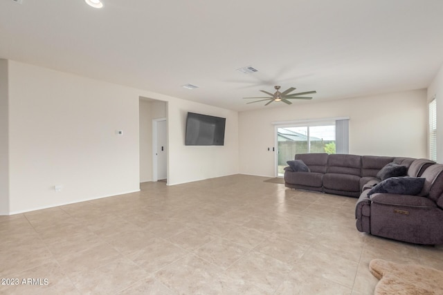 living room with ceiling fan