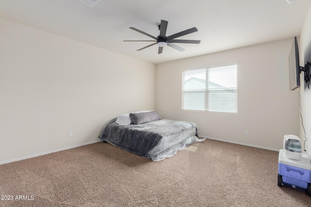 bedroom with carpet floors and ceiling fan