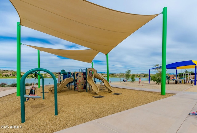 community playground with a water view