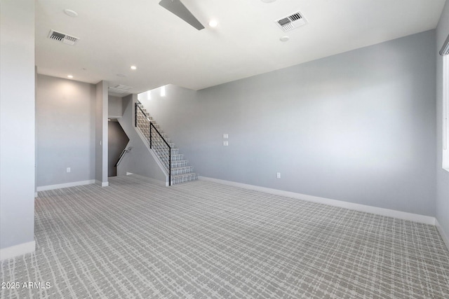 basement with light carpet