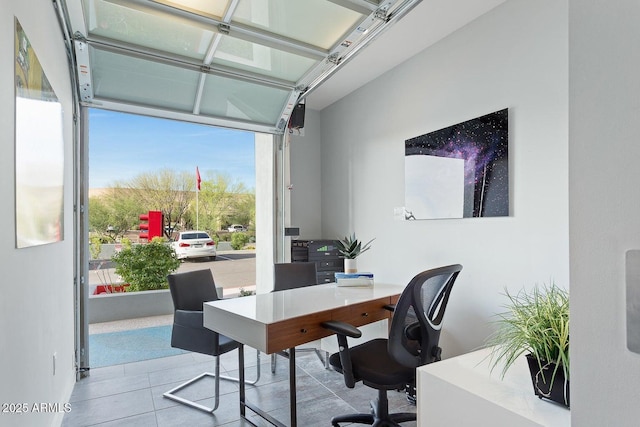 office with light tile patterned flooring