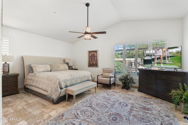 7734 E Monica Dr, Scottsdale, AZ 85255 - bedroom with a ceiling fan and high vaulted ceiling