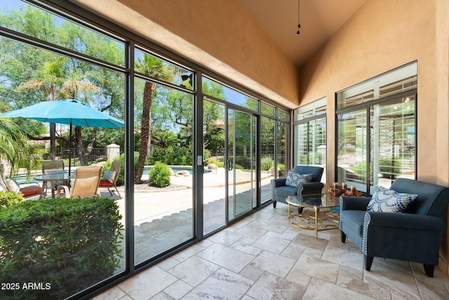 7734 E Monica Dr, Scottsdale, AZ 85255 - sunroom / solarium featuring lofted ceiling and an outdoor living space