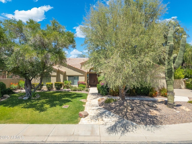 7734 E Monica Dr, Scottsdale, AZ 85255 - obstructed view of property featuring stucco siding and a tile roof