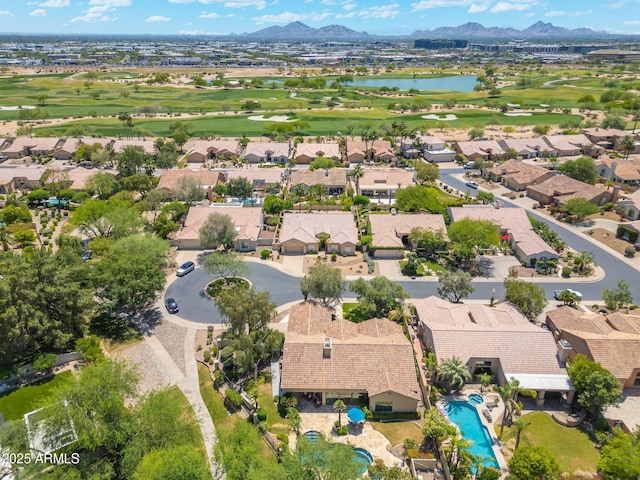 7734 E Monica Dr, Scottsdale, AZ 85255 - aerial perspective of suburban area with a golf course, a water and mountain view, and a pool area