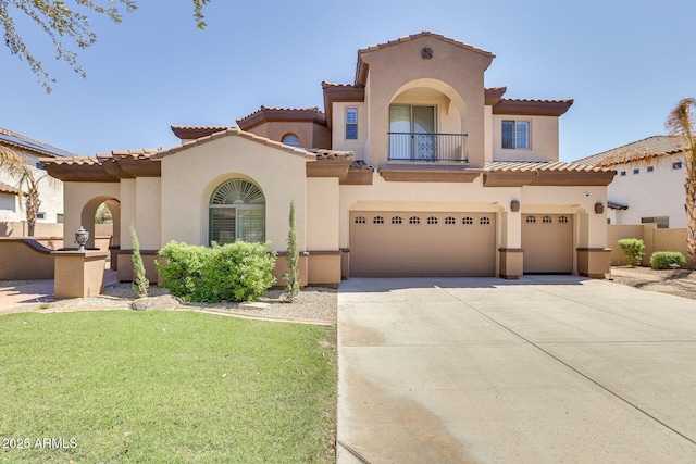 795 W Verbena Ln, Litchfield Park, AZ 85340 - mediterranean / spanish-style house with a balcony, stucco siding, and a tiled roof