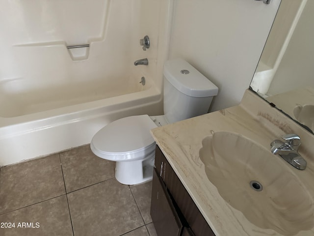 full bathroom with toilet, shower / bathing tub combination, vanity, and tile patterned floors