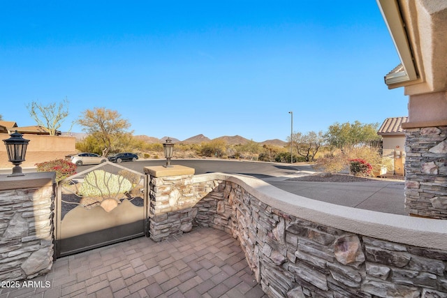 view of patio with a mountain view