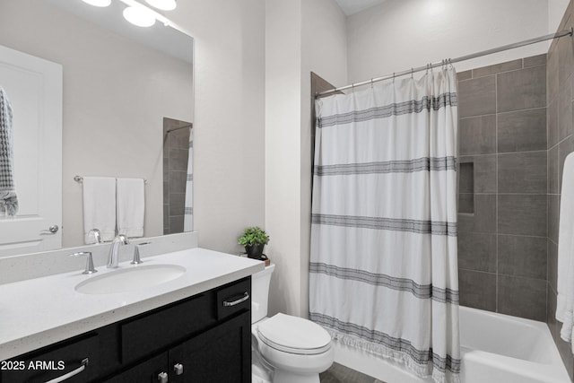 full bathroom featuring toilet, vanity, and shower / bath combo