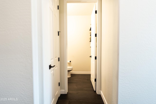 hallway with dark wood-type flooring