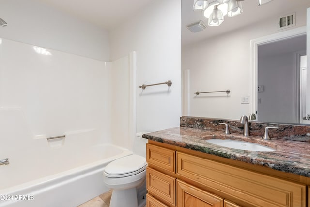 full bathroom featuring tile patterned flooring, vanity, toilet, and shower / bath combination