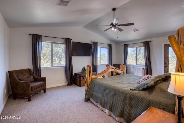 1014 Etta Ln, Show Low, AZ 85901 - bedroom with vaulted ceiling, multiple windows, baseboards, light carpet, and a ceiling fan