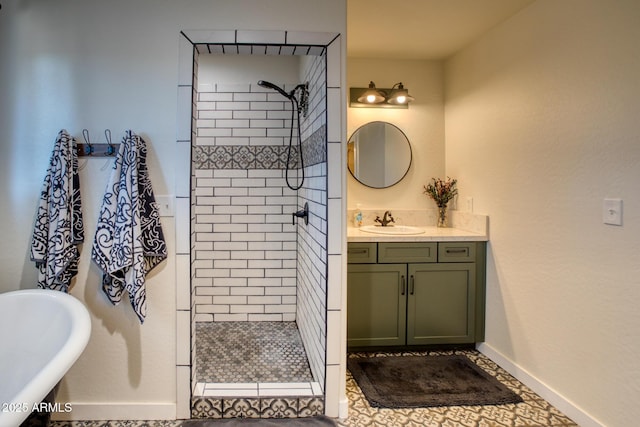 1014 Etta Ln, Show Low, AZ 85901 - full bathroom with a tile shower, vanity, a freestanding tub, and baseboards