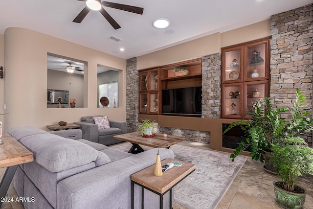 living room with ceiling fan