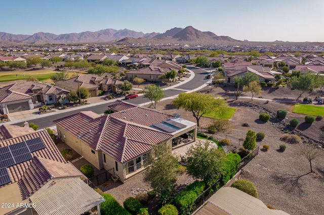 drone / aerial view featuring a mountain view