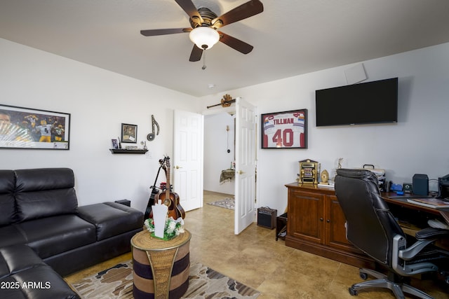 office area featuring ceiling fan