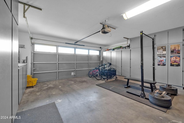 garage with a garage door opener