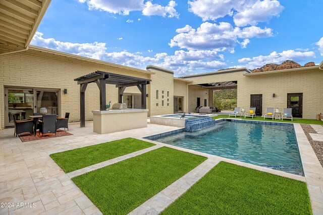 contemporary home with brick siding, concrete driveway, french doors, and a garage