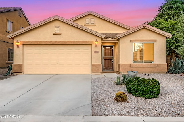 view of front of property with a garage